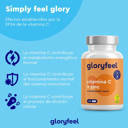 Vitamina C + Zinc - 365 Cápsulas - 1000Mg Vitamina C + 20Mg Zinc - Apoya El Sistema Inmunológico Y Reducen La Fatiga - Vitamina C Tamponada Con Protección Gástrica Y Ph Neutro - 100% Vegano